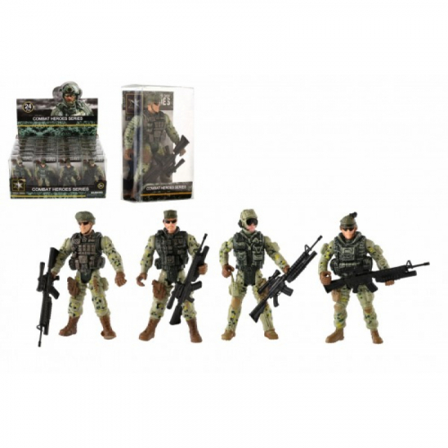 Obrázek Voják figurka se zbraní plast 10cm mix druhů v plastové krabičce 6x11x3cm