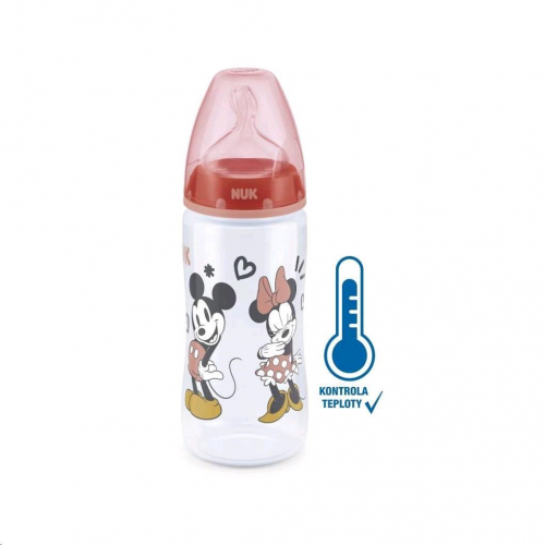 Obrázek Kojenecká láhev na učení NUK Disney Mickey s kontrolou teploty 300 ml červená