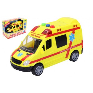 Obrázek Auto ambulance záchranáři plast 14,5cm na baterie se světlem a zvukem v krabici 18,5x12,5x9cm