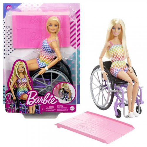 Barbie MODELKA NA INVALIDNÍM VOZÍKU V KOSTKOVANÉM OVERALU - Cena : 575,- Kč s dph 