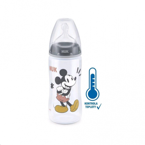 Obrázek Kojenecká láhev na učení NUK Disney Mickey s kontrolou teploty 300 ml šedá