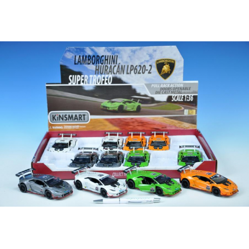 Auto Lamborghini Huracan Kinsmart 1:36 kov 12cm zptn chod - 4 barvy 12ks v DBX - Cena : 102,- K s dph 