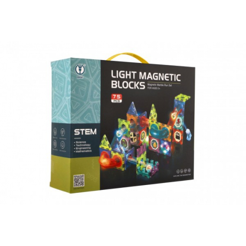 Obrázek Kuličková dráha magnetická plast 75ks 8 kuliček + doplňky na baterie se světlem v krabici 31x25x8cm
