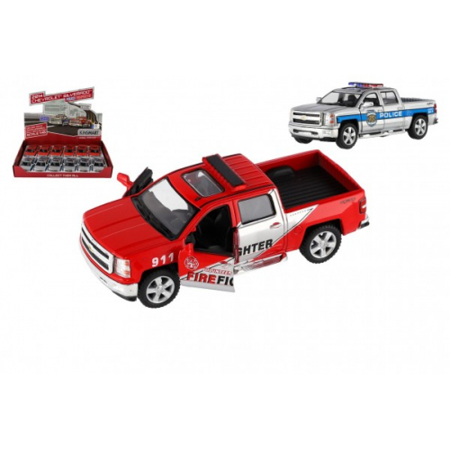 Obrzek Auto Kinsmart Chevrolet 2014 Silverado Policie/Hasi kov/plast 13cm na zptn nat. 2 barvy 12ks box
