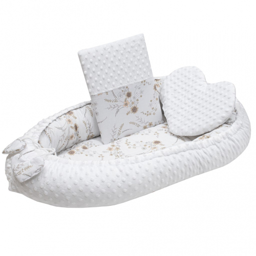 Obrázek Luxusní hnízdečko s polštářkem a peřinkou New Baby z Minky Květy bílé