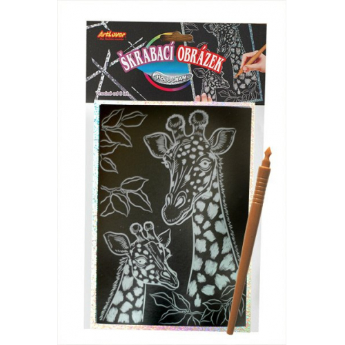 Obrázek Škrabací obrázek- Holografický 20x15 cm- žirafy