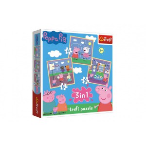 Puzzle 3v1 Prastko Peppa/ Peppa Pig ve kole v krabici 28x28x6cm - Cena : 179,- K s dph 
