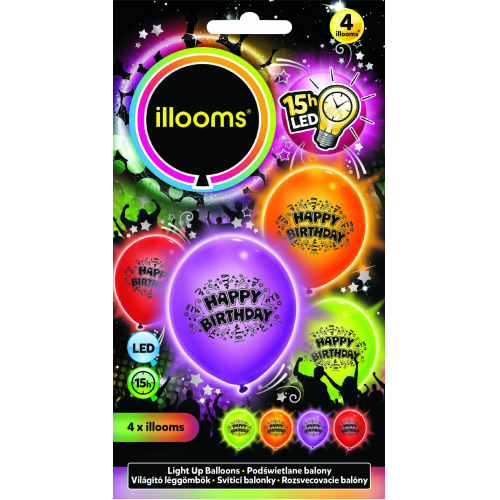 Svtc LED balony - Happy Birthday 4 ks - Cena : 161,- K s dph 