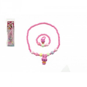 Obrázek Náhrdelník, náramek a prstýnek korálky perleťové plast 20cm 2 barvy v sáčku