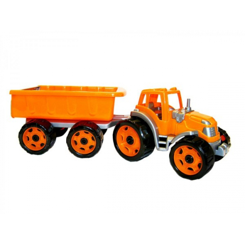 Obrzek Traktor s vlekem plast 53cm na voln chod 2 barvy v sce
