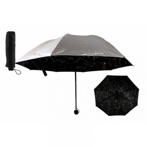 Obrázek Deštník hvězdná obloha skládací 25cm látka/kov pro dospělé stříbrný v sáčku