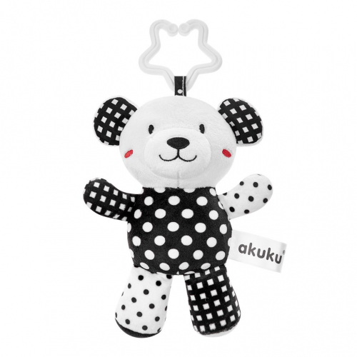 Obrázek Plyšová hračka s chrastítkem Akuku medvídek černobílý