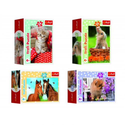 Obrázek Minipuzzle 54 dílků Zvířátka - mláďata 4 druhy v krabičce 9x6,5x4cm 40ks v boxu