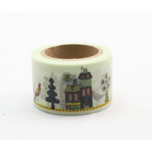 Obrázek Dekorační lepicí páska - WASHI pásky-1ks domy