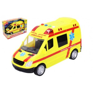 Obrázek Auto ambulance záchranáři plast 21cm na baterie se světlem a zvukem v krabici 25x17x12cm