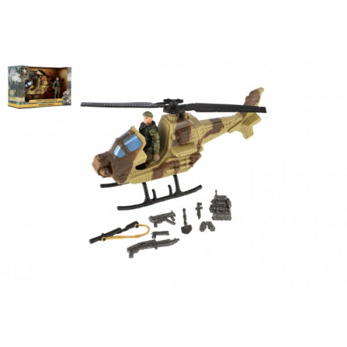 Vrtulnk/helikoptra vojensk s vojkem plast s doplky v krabici 27x18x11,5cm - Cena : 216,- K s dph 