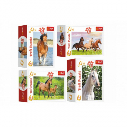 Obrázek Minipuzzle 54 dílků Koně 4 druhy v krabičce 9x6,5x4cm 40ks v boxu
