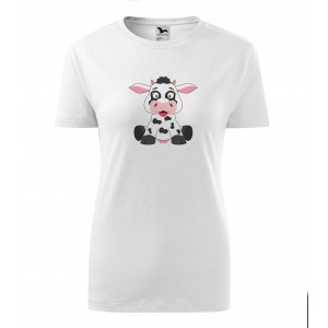 Obrázek Dámské Tričko Classic New - Veselá zvířátka - Kráva, vel. S , bílá